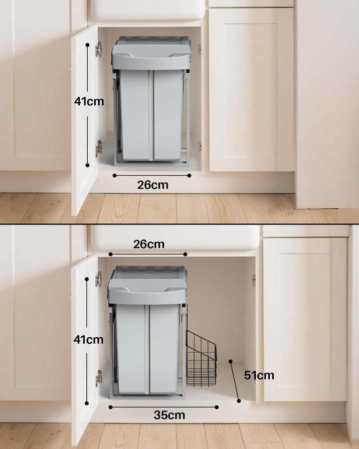 Lovewind Abfallsammler Tandem, 10L+20L, Mit seitlichem Hängekorb, Abfalleimer für Schränke ab 300 mm