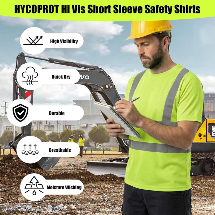 HYCOPROT Warnschutz T-Shirt Warnweste Reflektierend Warnweste Atmungsaktiv Leicht Kurzarmshirt Kurza