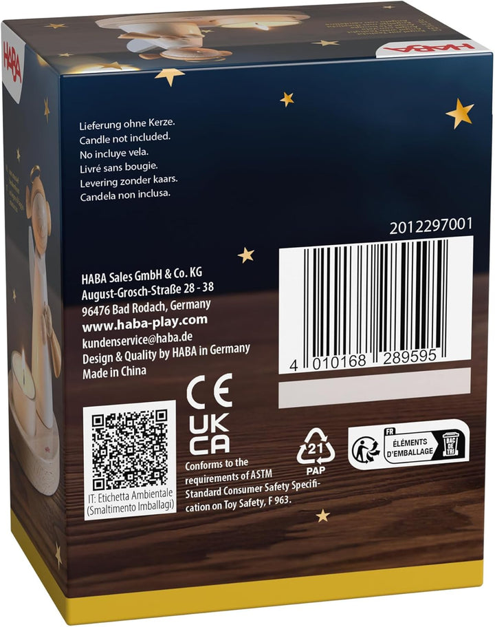 HABA Engel mit Teelicht – Weihnachtliche Holz-Dekoration aus Buchenholz – Stilvoller Schutzengel für