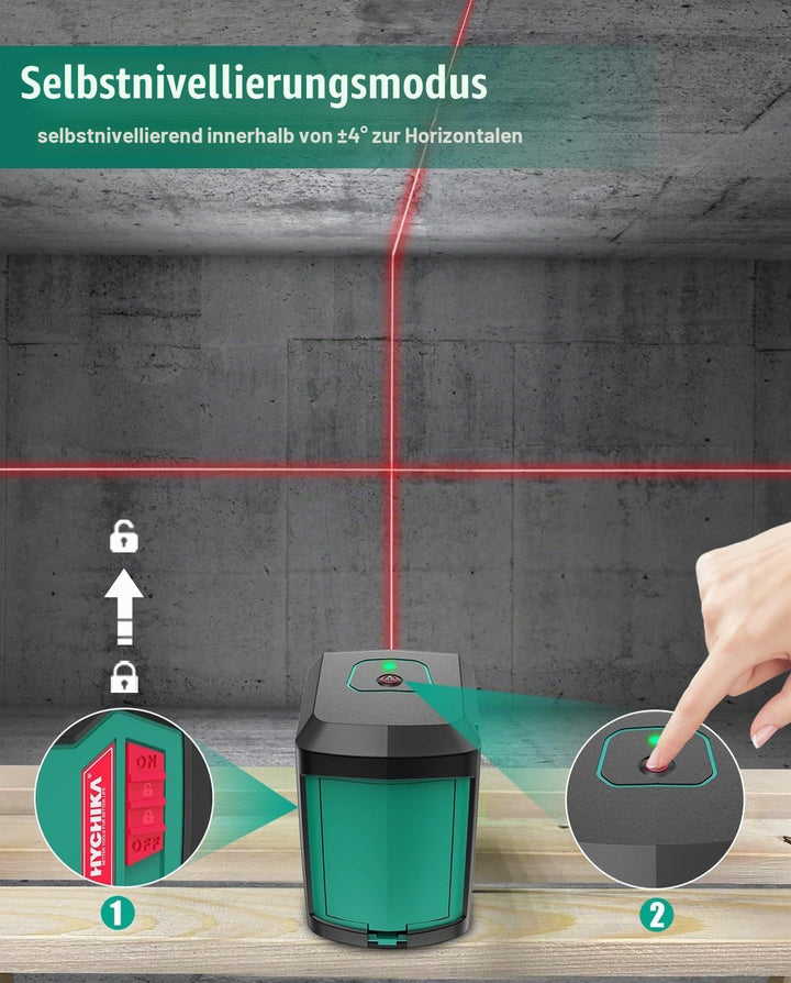 HYCHIKA Kreuzlinienlaser, Linienlaser Selbstnivellierend 15M mit Dualem Lasermodul 360°Umschaltbar H