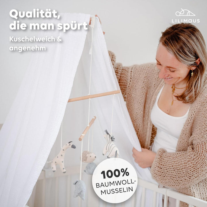 Betthimmel Babybett in 12 Farben [inkl. Himmelstange] - Himmel Babybett aus 100% Baumwolle Musselin