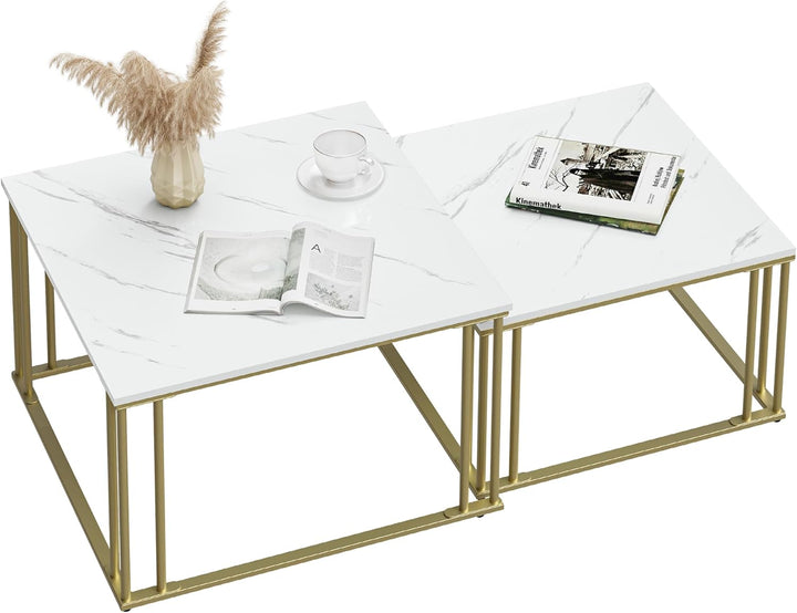 YITAHOME Moderner Couchtisch 2er-Set für Wohnzimmer, weissgraue runde Couchtische aus Holz, Cocktail