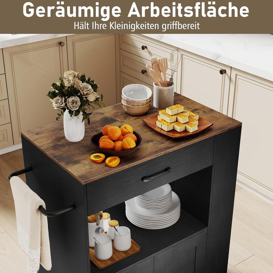 GOPLUS Küchenwagen, Servierwagen mit Schublade, Zweitüriger Schrank, Dreistufiges Gewürzregal, Wasse