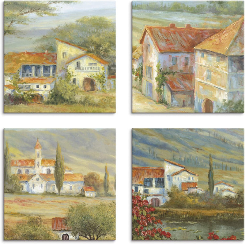 ARTLAND Leinwandbilder auf Holz Wandbild Bild Set 4 teilig je 30x30 cm Quadratisch Landschaft Frankr