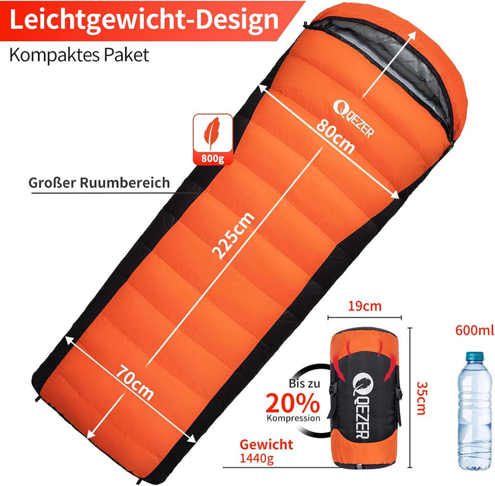 Daunenschlafsack,schlafsack kleines packmass , 600FP+ Premium-Daunen, 12°C bis -24°C, leicht und war