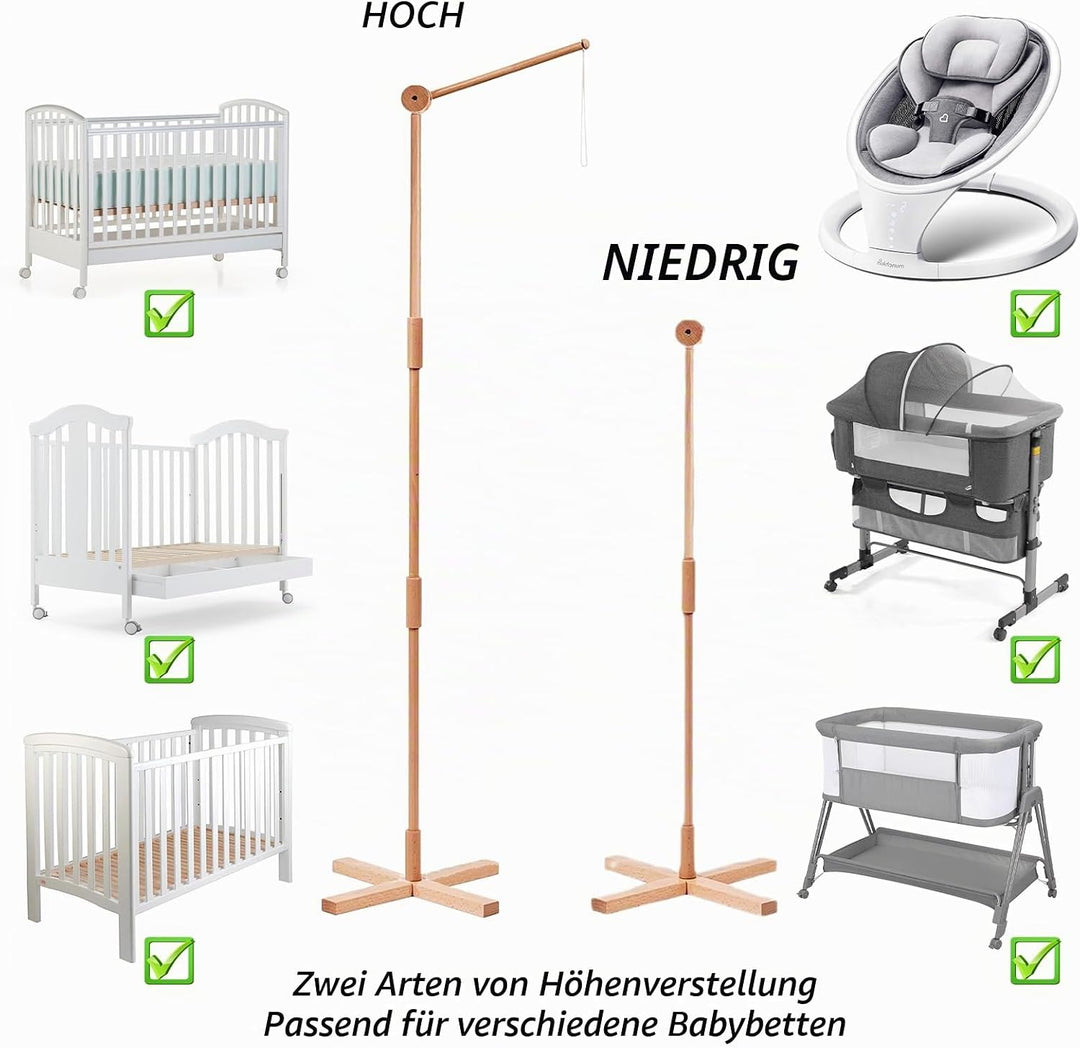 Mobile Halterung Holz, 1.6 M Minimalistisches Design Babybett Mobile Halterung, Stabile Struktur Hol