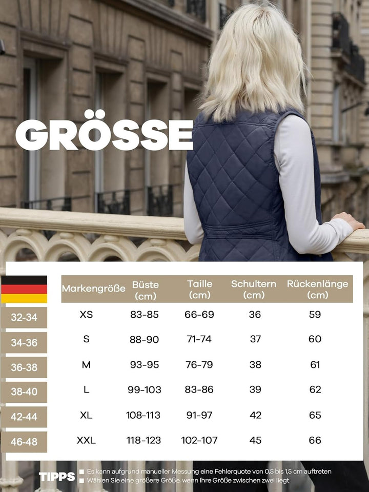 fuinloth Damen Weste mit Stehkragen Westen Steppweste Leicht Ärmellos Jacke mit Reissverschluss Tasc