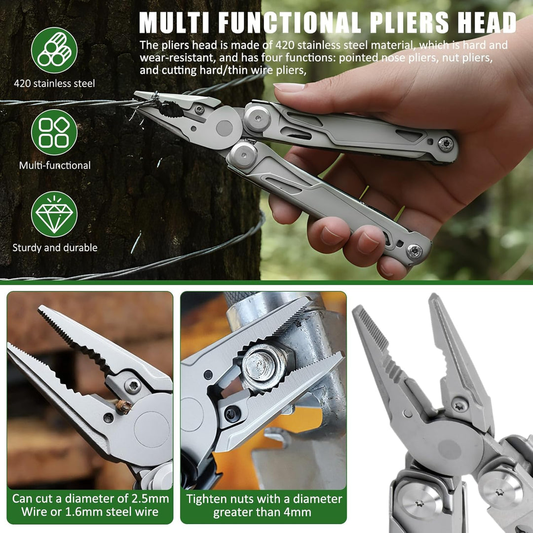 17-in-1 Multi Tool, Faltbares Multifunktion Zange Werkzeug Edelstahl, mit Zange Schraubendreher Mess
