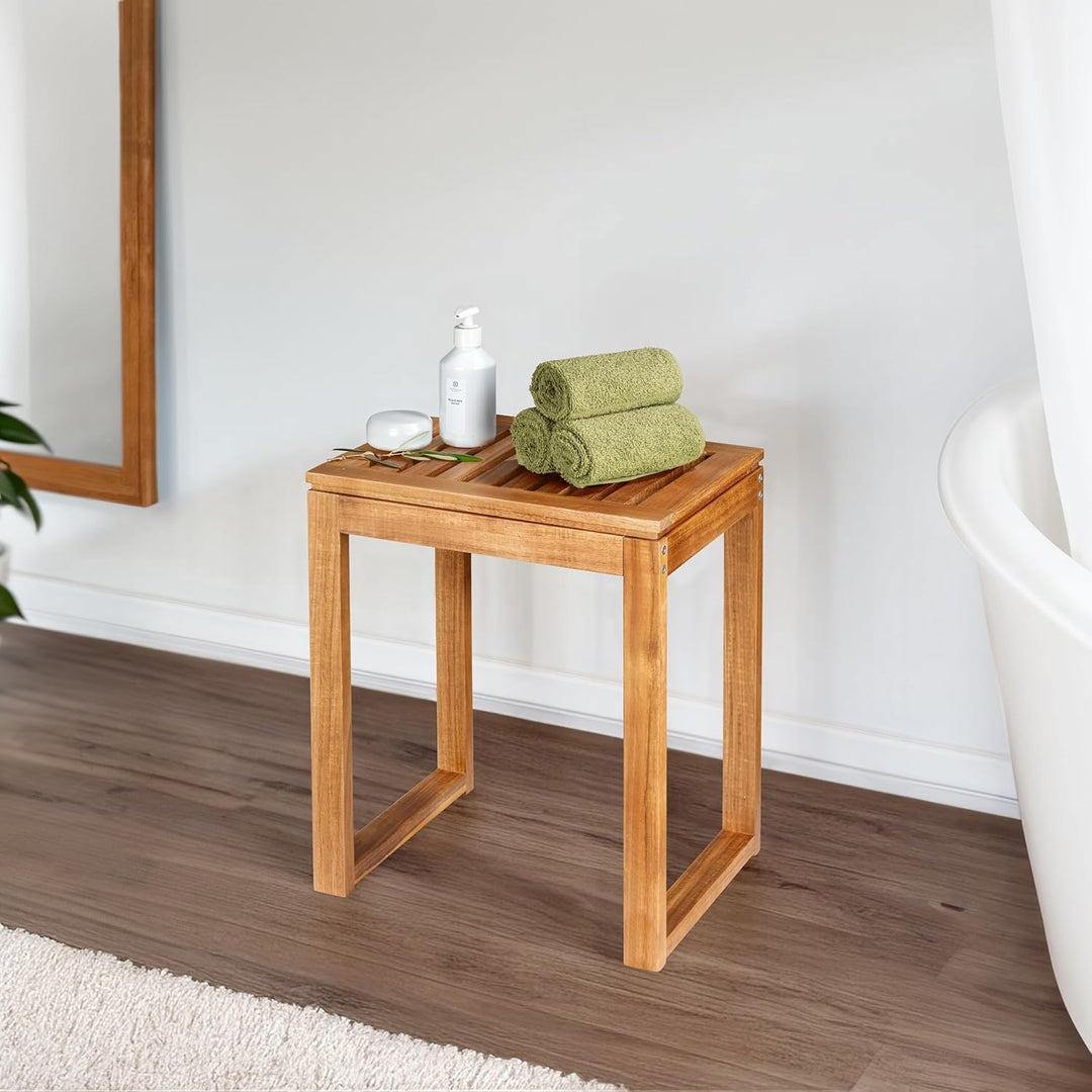 WENKO Hocker Mod. Fondi quadratischer Badhocker aus massivem Akazienholz FSC® Zertifiziert 60 x 39 x