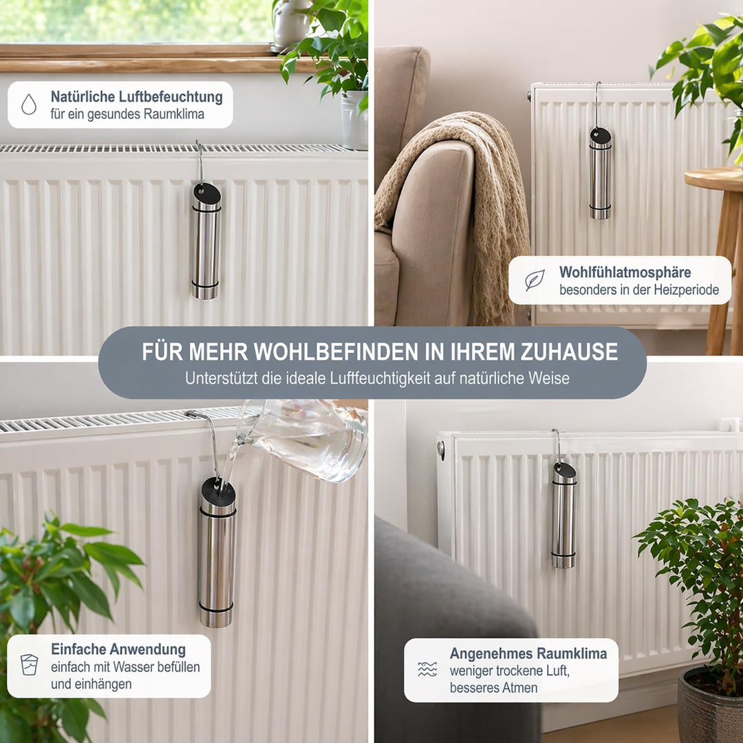 com-four® 4x Luftbefeuchter aus rostfreiem Edelstahl – Verdunster für Heizkörper zum Aufhängen – Was
