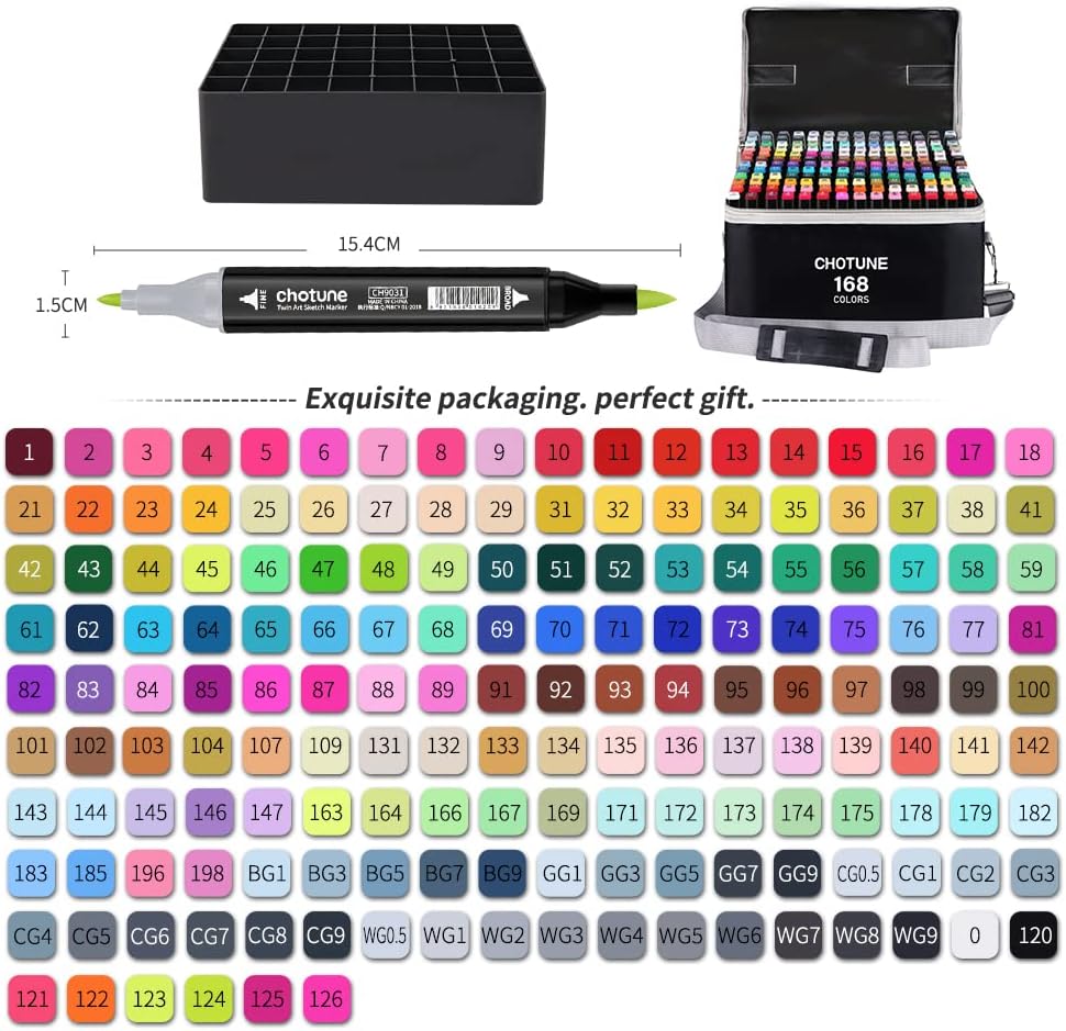CHOTUNE 168 Farben Marker Set, 2023 Neueste Permanenter Marker, Einzigartiges Doppelkopf-Design, Aus