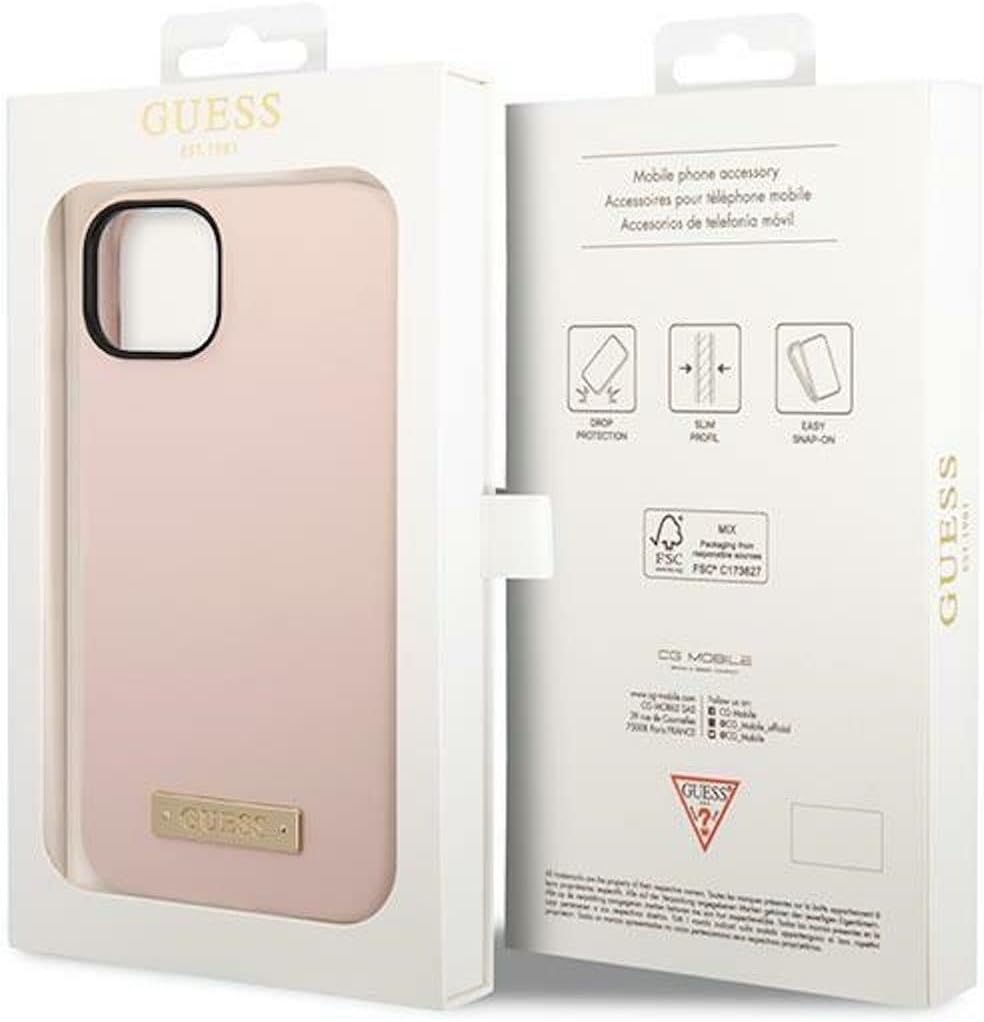 Guess GUHMP14SSBPLP hülle für iPhone 14 6,1" rosa/pink Hard case Silicone Logo Plate