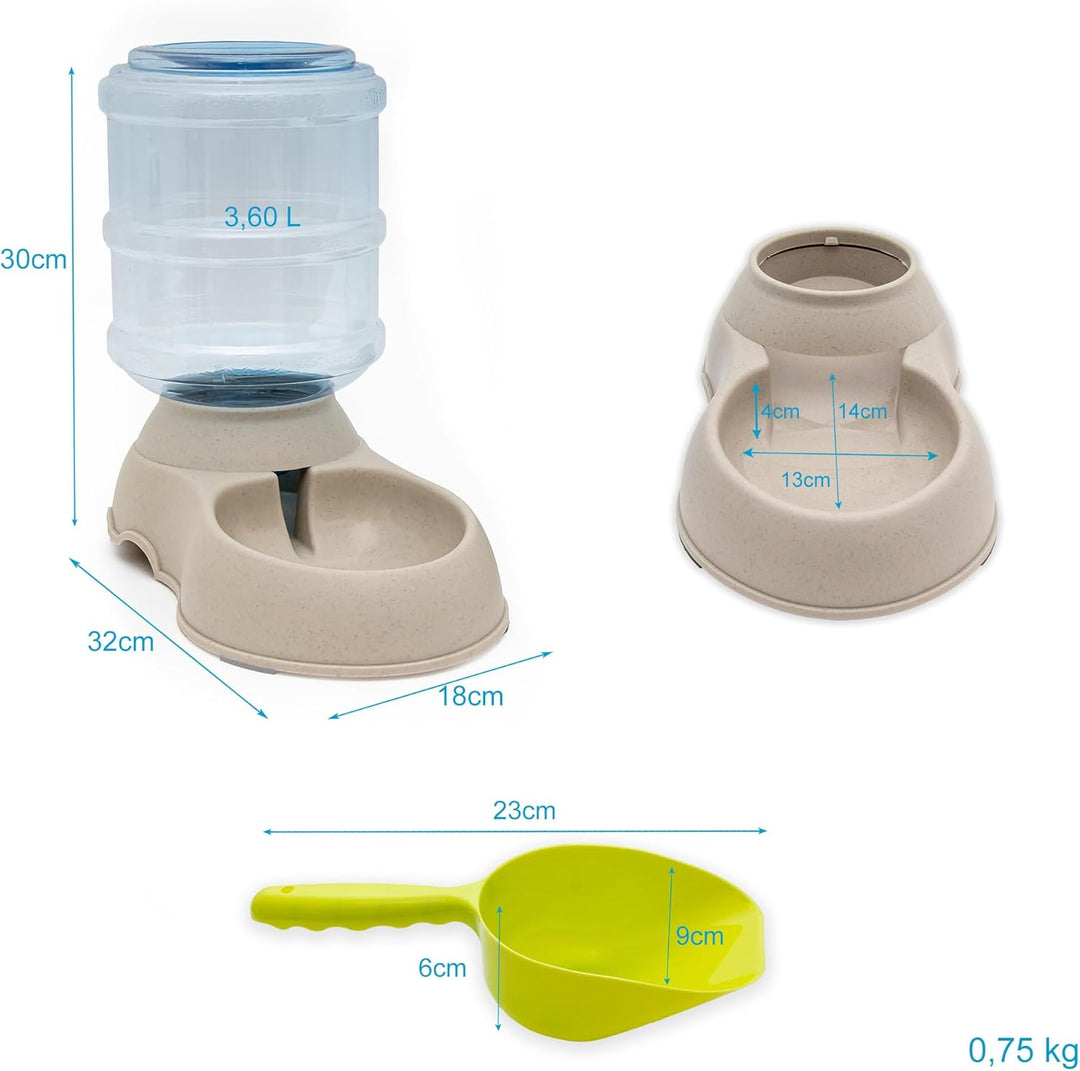 Intirilife Futterspender und Wasserspender aus Kunststoff in Grau mit Schaufel - 2X 3.6 L Füllmenge