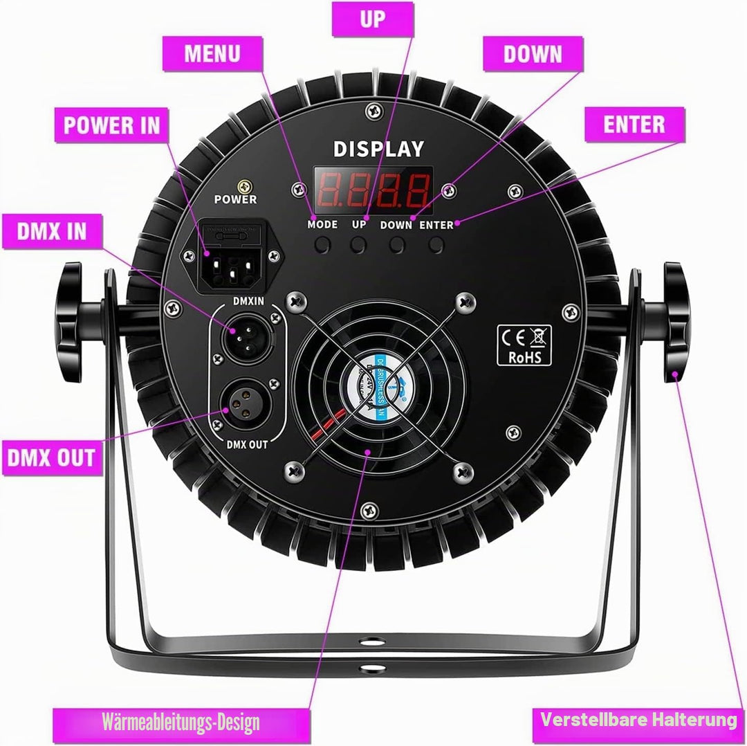 200W Par LED Scheinwerfer RGB UV Schwarzlicht Strahler, 18 LED Bühnenlicht Partylicht DMX512 für Par