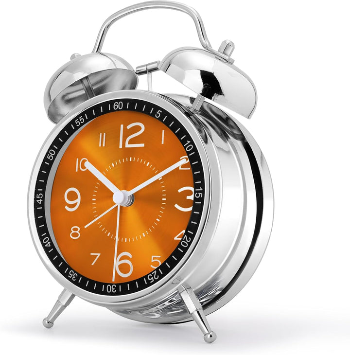 Lafocuse Doppelglockenwecker 16cm Analog Ohne Ticken, Metall Orange Wecker mit Grosses Zifferblatt,