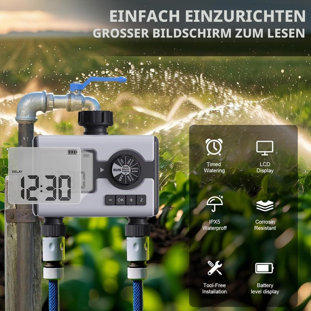 2 ausgängen Garten Bewässerungscomputer Wasser Zeitschaltuhr mit LCD-Display, Automatische/Manuell B