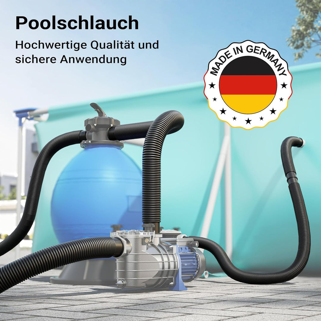 Wiltec Teichtip ® 30m - 32mm - Solarschlauch schwarz mit Muffe für Pool 165g/m - Made in
