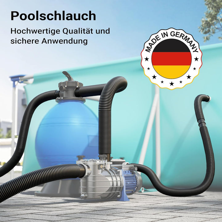 Teichtip ® 12m - 38mm - Solarschlauch schwarz mit Muffe für Pool 190g/m - Made in Europe