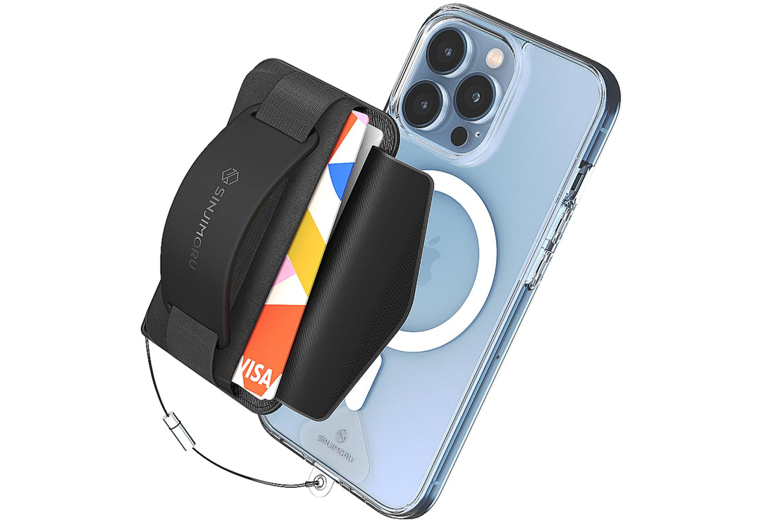 Sinjimoru Rutschfester Magnetischer Handy Kartenhalter mit Fingergriff, Kreditkartenetui kompatibel