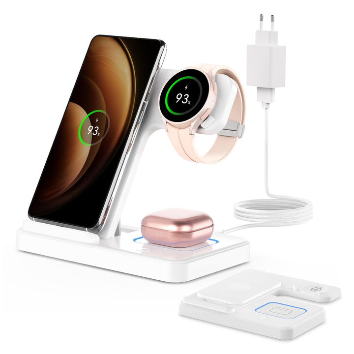 GEEKERA Induktive Ladestation für Samsung, 3 in 1 Faltbare Wireless Charger für Samsung S25/S24/S23/