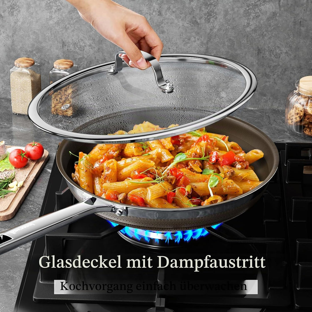 Innerwell Titan Keramik Bratpfanne 24 cm, Induktion Pfanne mit Deckel, Edelstahl Pfanne mit Antihaft