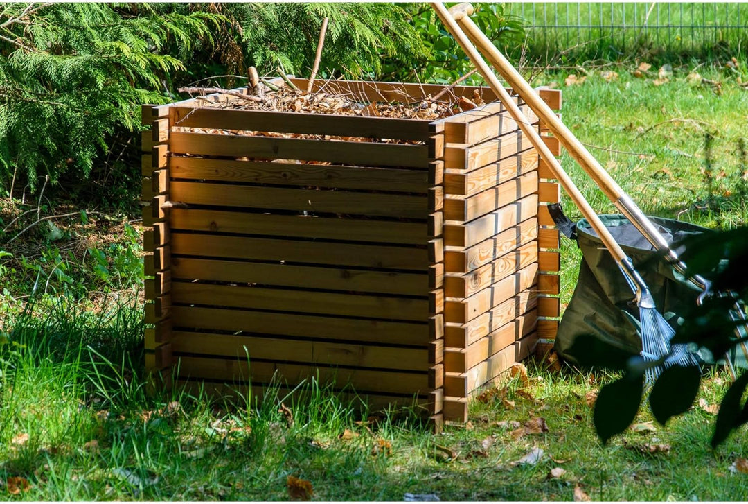 dobar 58630FSCe Quadratischer Holz-Komposter Lärchi - Kompostbehälter mit Stecksystem - witterungsbe