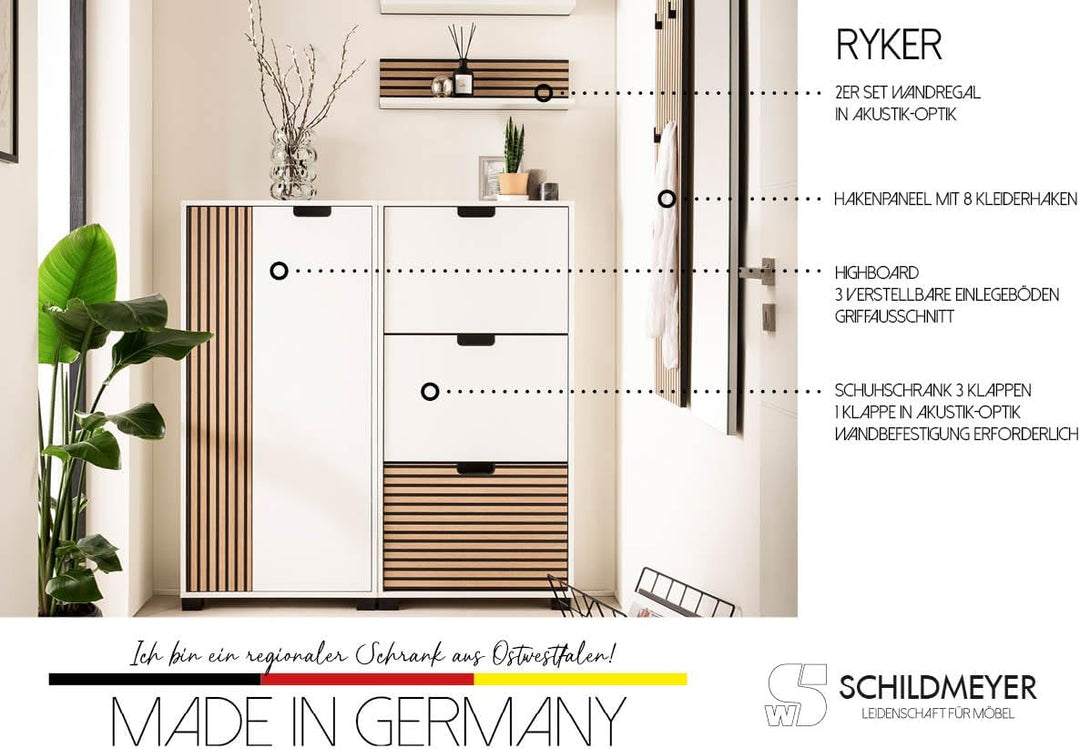 Schildmeyer Regalablage 2er-Set Ryker 160028, Mattweiss/Akustikpaneel Optik, 60 x 17,3 x 15,7 cm Mat