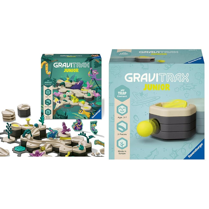 Ravensburger GraviTrax Junior Starter-Set L Jungle & GraviTrax Junior Element Trap - Erweiterbare Ku