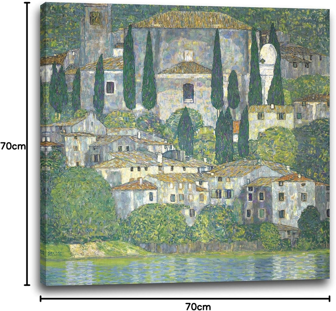 Printed Paintings Leinwand (70x70cm): Gustav Klimt - Kirche in Cassone (Landschaft mit Zypressen) (1