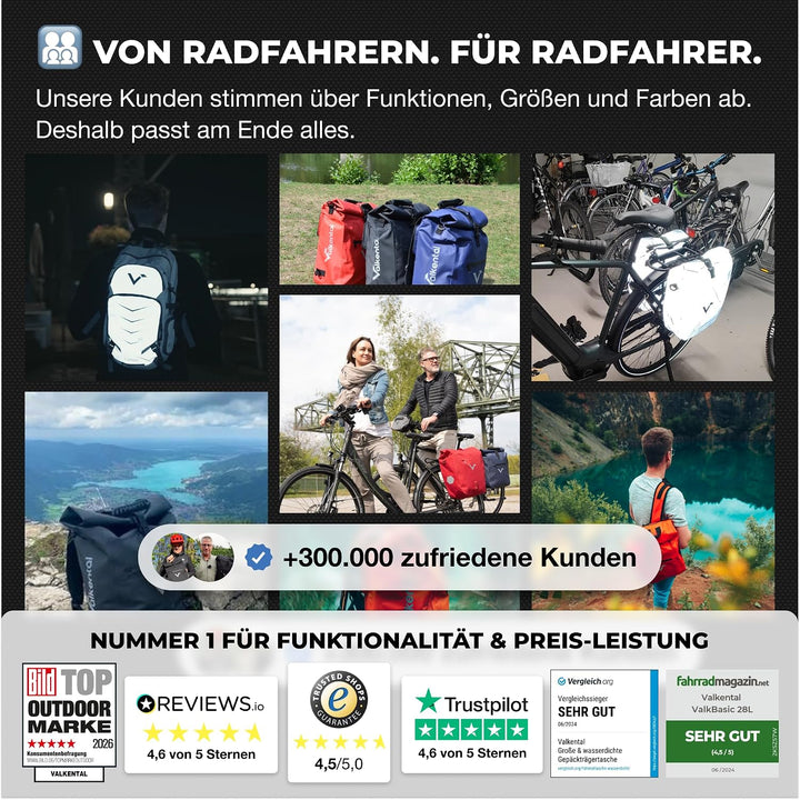 Valkental - 3in1 Fahrradtasche - Geeignet als Gepäckträgertasche, Rucksack und Umhängetasche - Wasse