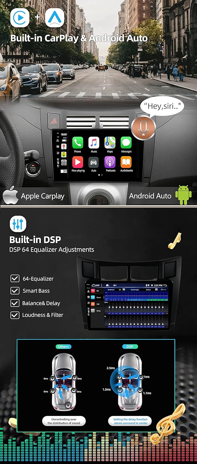 JOYX Android 13 IPS Autoradio Passt für Toyota Yaris (2005-2011) - 4G+64G - Eingebaut DSP/Carplay/An