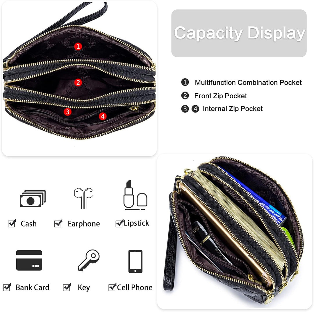 PORRASSO Leder Münzbörse Klein Geldbörse Clutch Wristlet Bag Tragbar Schlüsseltasche Multifunktional