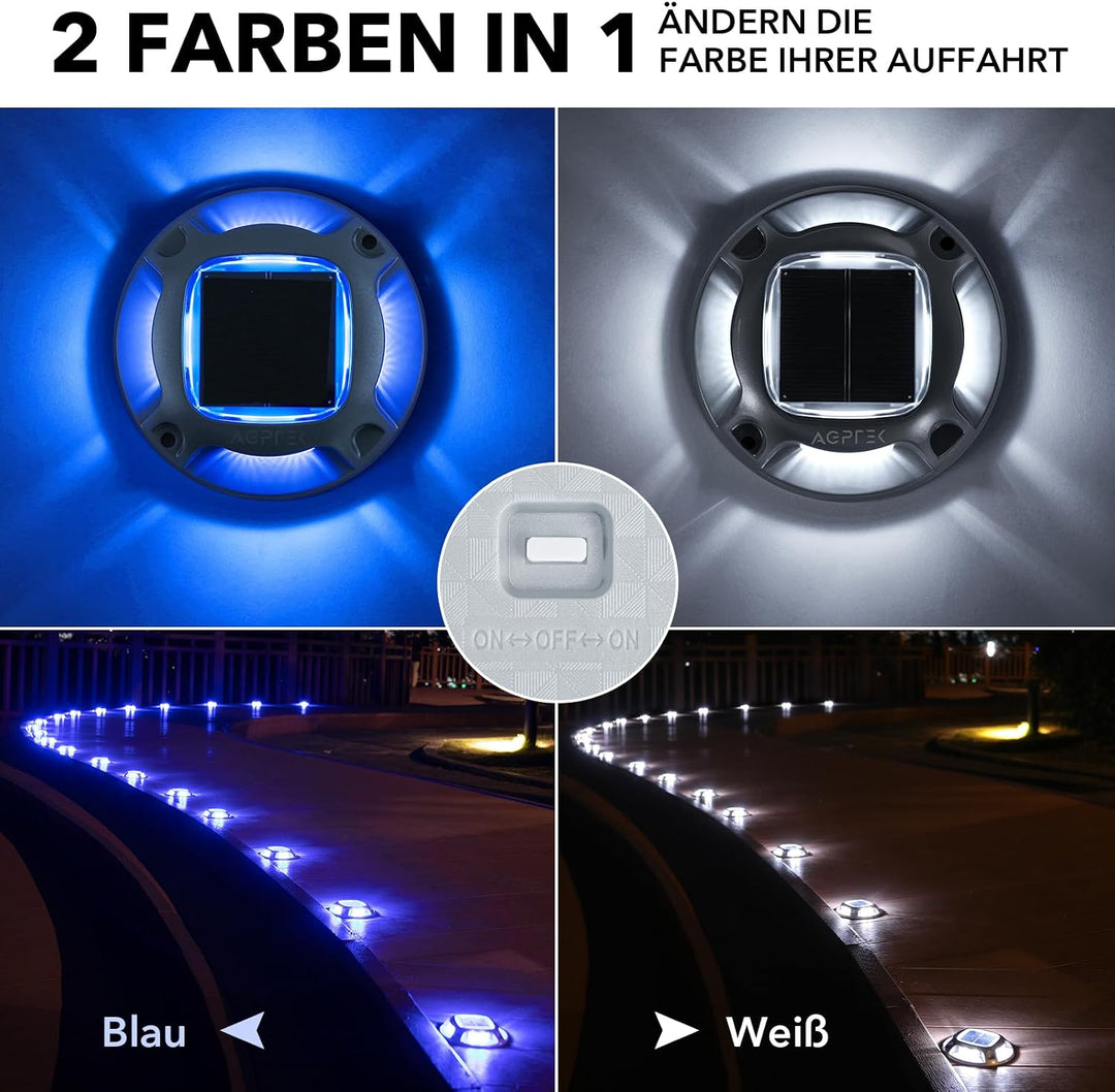 AGPTEK 8 Stück Solar Bodenleuchten Aussen 2 Farbmodi IP68 Wasserdicht Solar Deck Lights Aluminium Bo