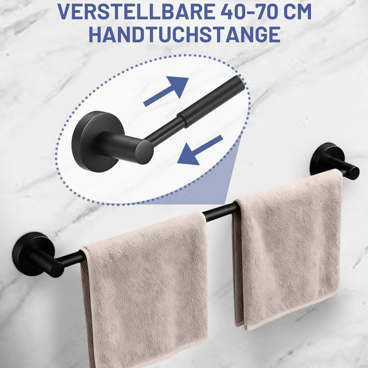 Handtuchhalter Schwarz, Edelstahl Handtuchstange Ausziehbar von 40-70cm, Geschirrtuchhalter Küche, B