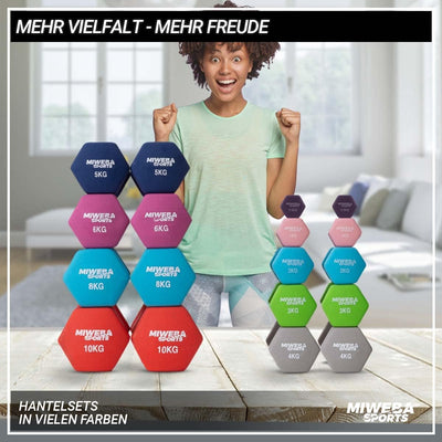 Miweba Sports Neopren Hantelset NKH100 | 𝐏𝐫𝐨𝐟𝐢 Hanteln - 0.5-10.0 Kg - Hexagon Hanteln Set - Kurzhan