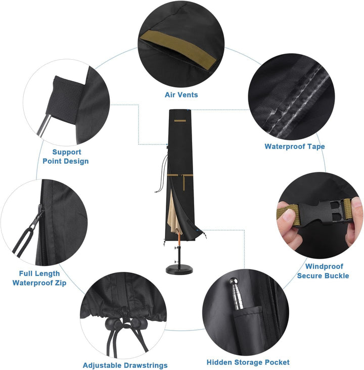 VANSHEIM Abdeckhaube für Sonnenschirme bis 300 cm - Wasserdichte Schutzhülle für Ampelschirme - Oxfo