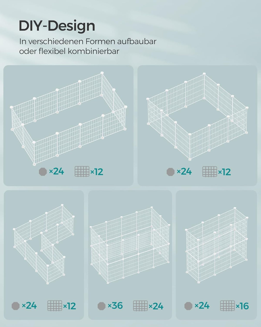 SONGMICS Freilauf, DIY-Kleintiergehege, Kleintierkäfig, Welpenauslauf, Kaninchen, Meerschweinchen, M