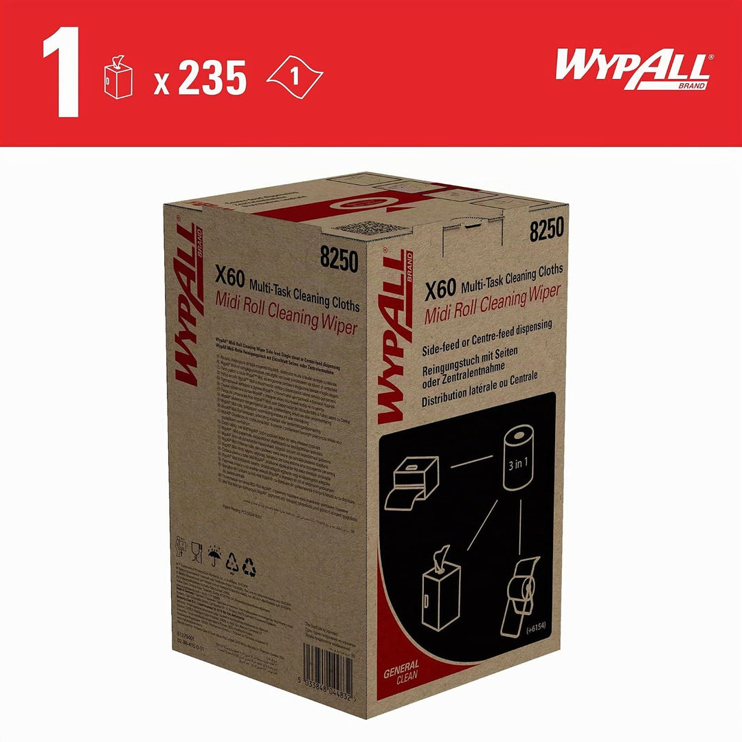 WypAll X60 General Clean Multi-Task Reinigungstücher 8250 – 2-in-1 Midi-Rollenreinigungssystem – 1 b