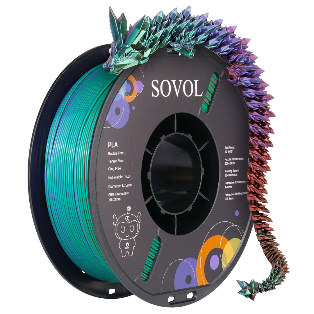 Sovol Tri Color Silk PLA Filament 1.75mm, 3D Drucker Silk Filament 1kg (2.2LBS), Seiden Bronze/Lila/