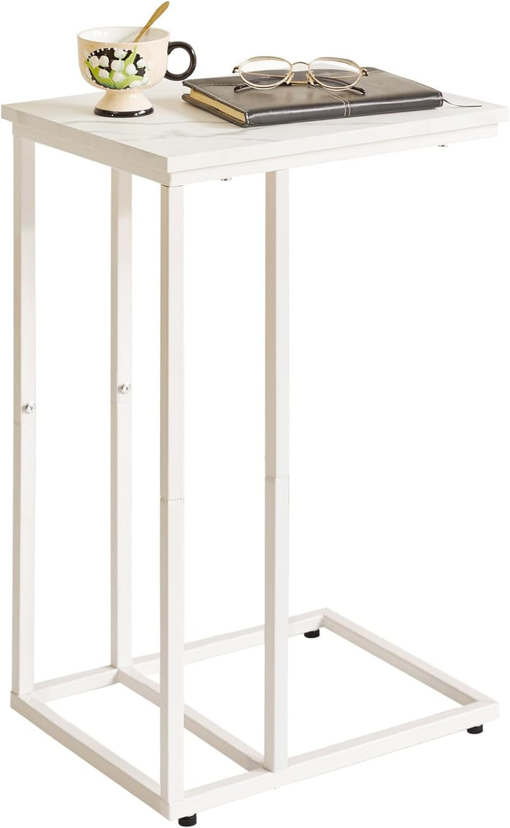 Aibiju Beistelltisch，Betttisch，Sofatisch ür Kaffee und Laptop, Industrie-Design, Modern, Weisse Marm