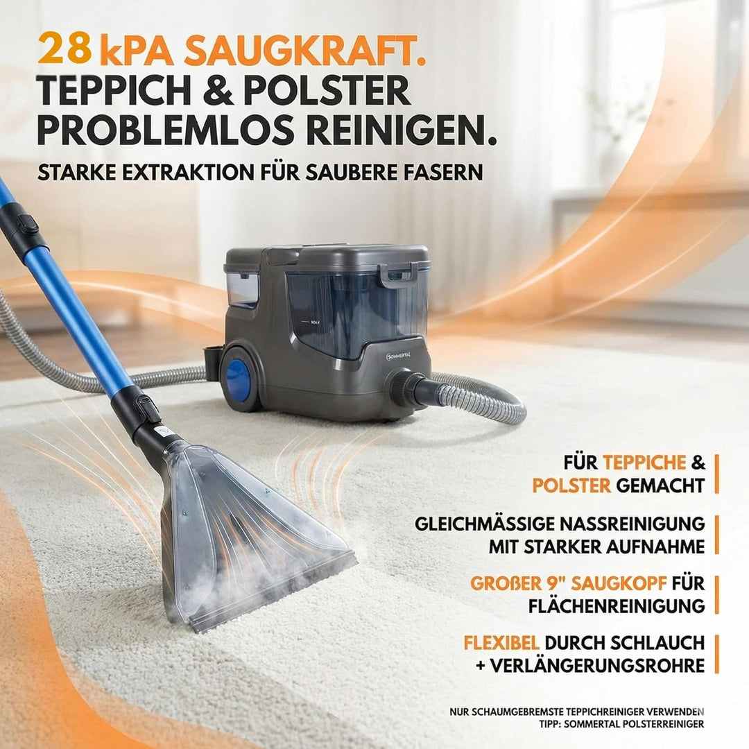Sommertal HYDRO 9000 MAX Waschsauger | 1.000W, 28 kPa | Teppichreiniger & Polsterreiniger mit Dampfs