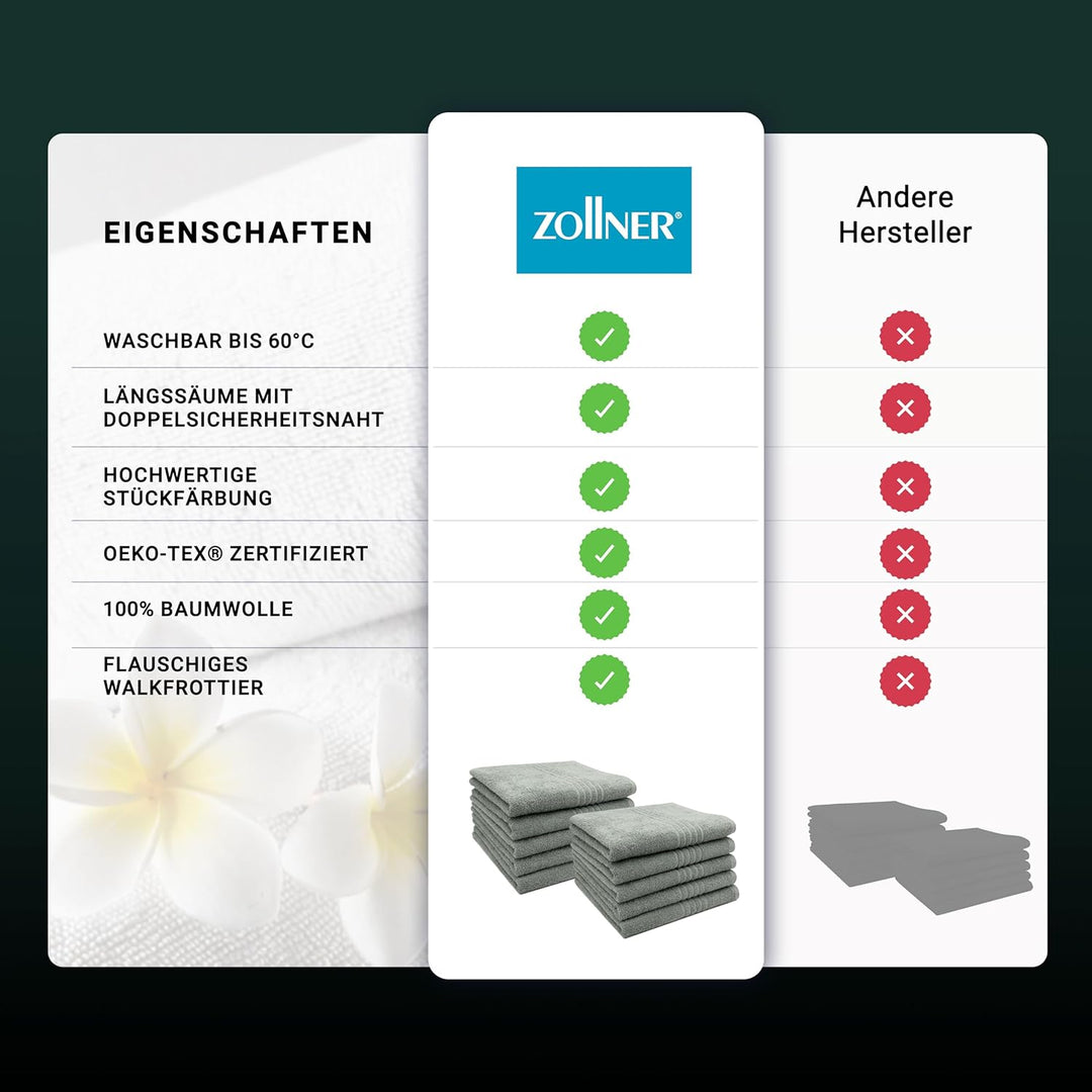 ZOLLNER 10er Set Handtücher, 50x100 cm, 100% Baumwolle, 380g/qm, grau 10er Set 50 x 100 cm Grau, 10e