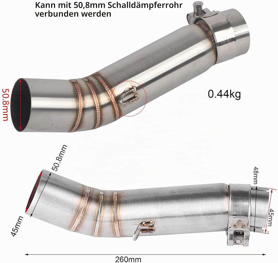 51mm/2.01" Motorrad Auspuff Mittleres,KIMISS Edelstahl Motorrad Auspuff Mittelrohr Link Connect für