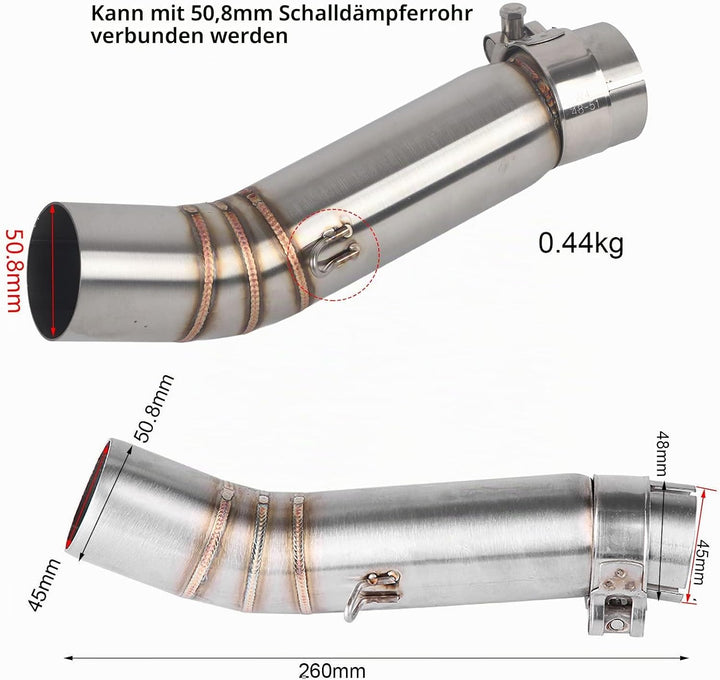 51mm/2.01" Motorrad Auspuff Mittleres,KIMISS Edelstahl Motorrad Auspuff Mittelrohr Link Connect für