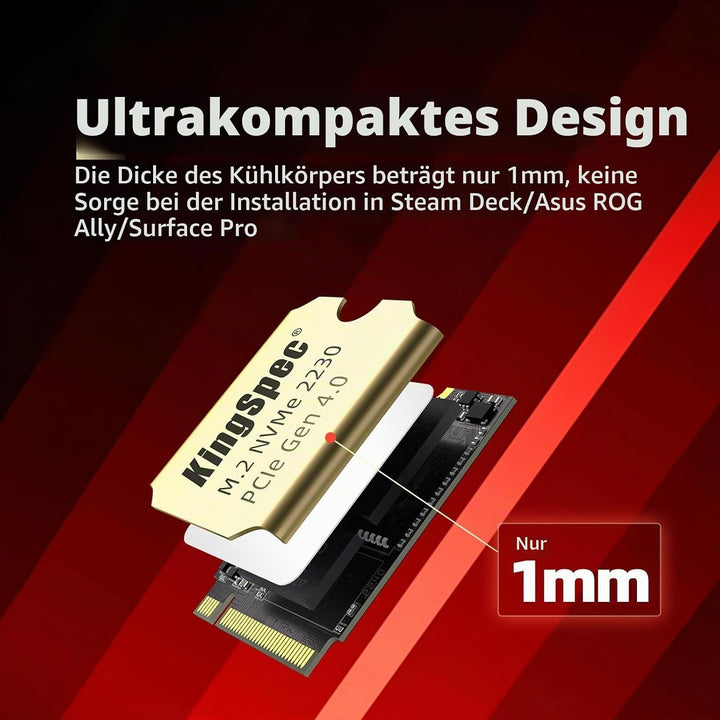 KingSpec XF-2230 2TB SSD M.2 2230 PCIe 4.0, NVMe SSD Gen 4x4 mit Wärmesenke, bis zu 5000MB/s Interne