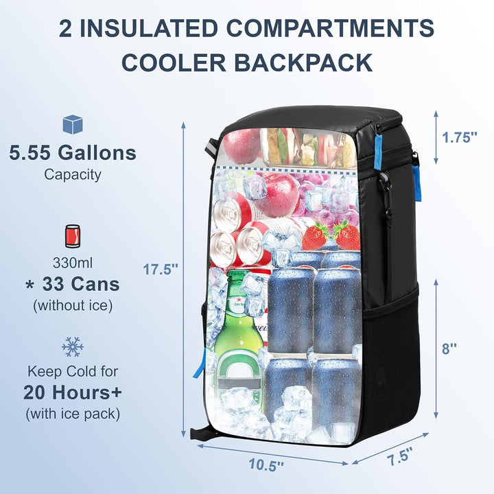 SPARTER Rucksack-Kühler, isoliert, auslaufsicher, 33 Dosen, wasserdicht, leicht, isoliert, Eistruhe,
