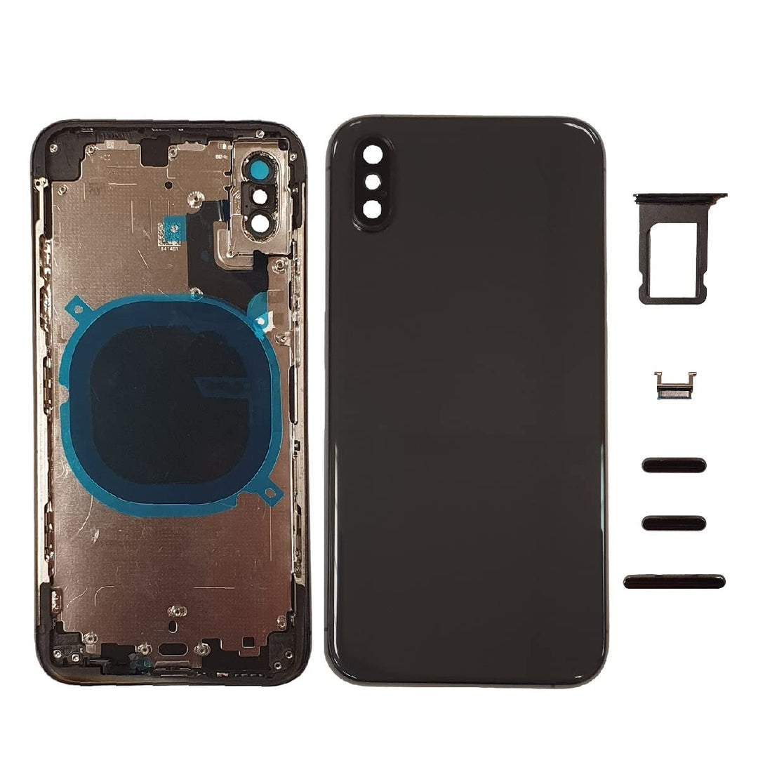 Smartex® Backcover aus Glas + Rahmen kompatibel mit iPhone XS | Rückseite Cover + Frame (Schwarz) XS