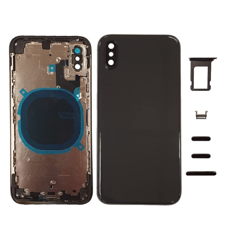 Smartex® Backcover aus Glas + Rahmen kompatibel mit iPhone XS | Rückseite Cover + Frame (Schwarz) XS