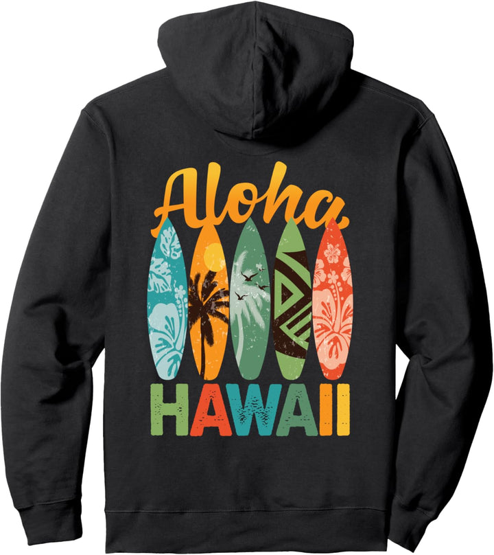 Hawaiianisches Surfbrett Aloha (Design auf der Rückseite) Pullover Hoodie