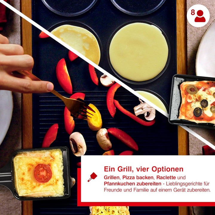 Solis Raclette Tischgrill 4-in-1 mit Grillplatte & Crêpe-Funktion – 1200W Ober- & Unterhitze, Antiha